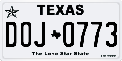 TX license plate DOJ0773