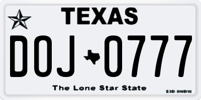 TX license plate DOJ0777
