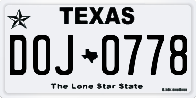 TX license plate DOJ0778