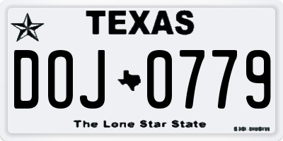 TX license plate DOJ0779