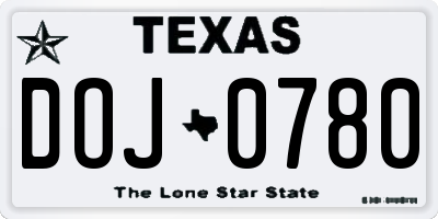 TX license plate DOJ0780