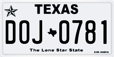 TX license plate DOJ0781