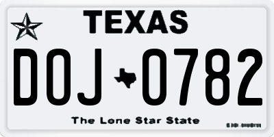 TX license plate DOJ0782