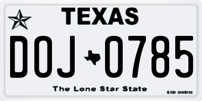 TX license plate DOJ0785