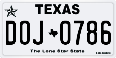 TX license plate DOJ0786