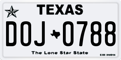 TX license plate DOJ0788