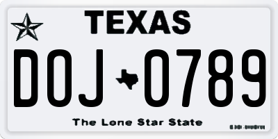 TX license plate DOJ0789