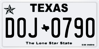 TX license plate DOJ0790
