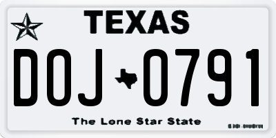 TX license plate DOJ0791