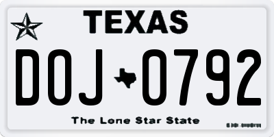 TX license plate DOJ0792