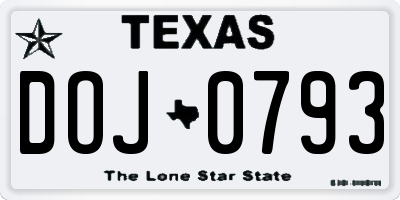 TX license plate DOJ0793