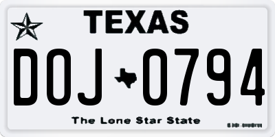 TX license plate DOJ0794