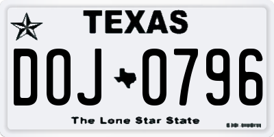 TX license plate DOJ0796