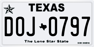 TX license plate DOJ0797