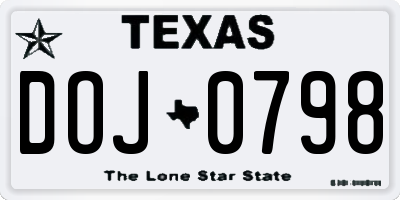 TX license plate DOJ0798