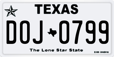 TX license plate DOJ0799