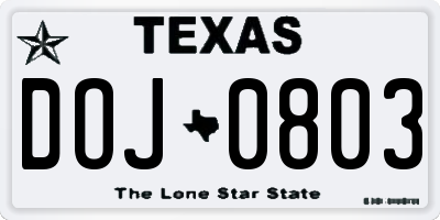 TX license plate DOJ0803