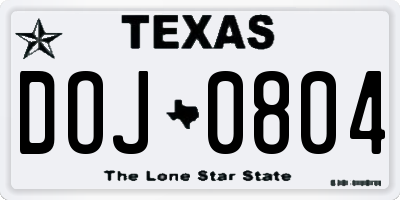 TX license plate DOJ0804