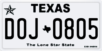 TX license plate DOJ0805