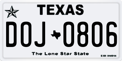 TX license plate DOJ0806