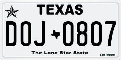 TX license plate DOJ0807