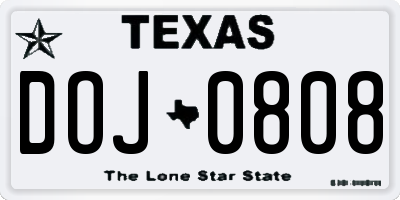 TX license plate DOJ0808