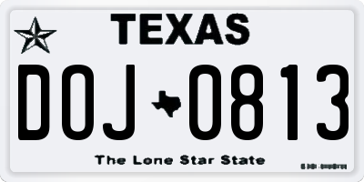 TX license plate DOJ0813
