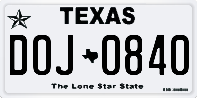 TX license plate DOJ0840
