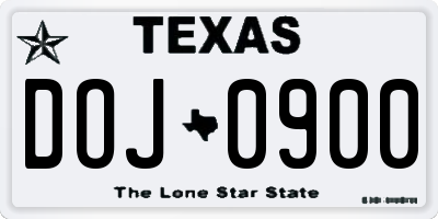TX license plate DOJ0900