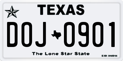 TX license plate DOJ0901