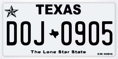 TX license plate DOJ0905