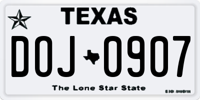 TX license plate DOJ0907
