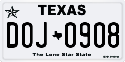 TX license plate DOJ0908