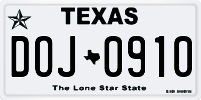 TX license plate DOJ0910