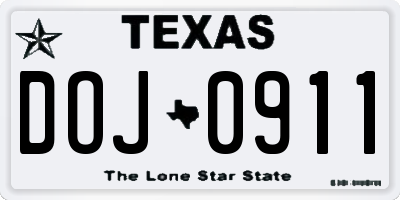 TX license plate DOJ0911