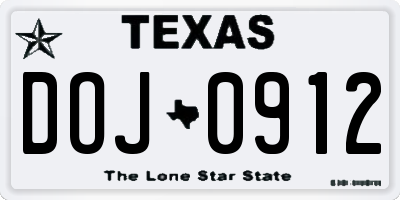 TX license plate DOJ0912