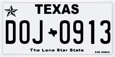 TX license plate DOJ0913