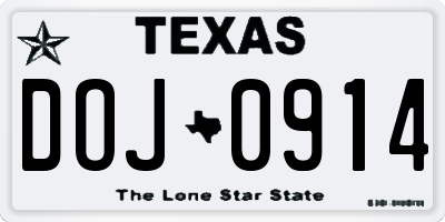 TX license plate DOJ0914