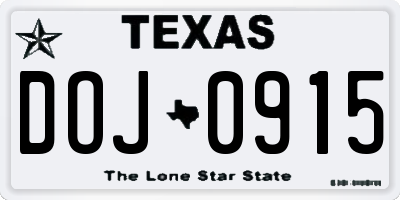 TX license plate DOJ0915