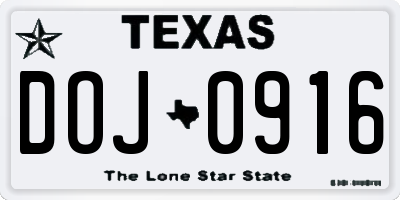 TX license plate DOJ0916