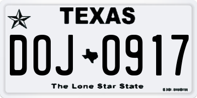TX license plate DOJ0917