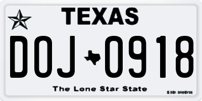TX license plate DOJ0918