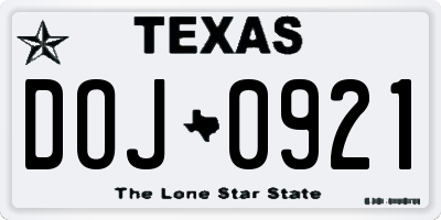 TX license plate DOJ0921