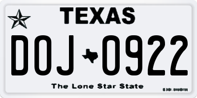 TX license plate DOJ0922