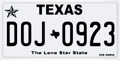 TX license plate DOJ0923
