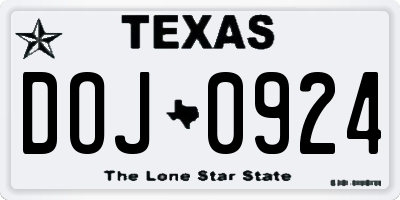 TX license plate DOJ0924
