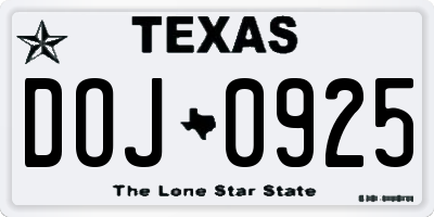 TX license plate DOJ0925