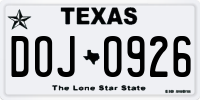 TX license plate DOJ0926