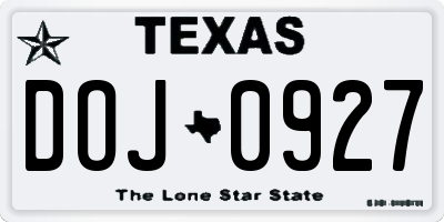 TX license plate DOJ0927