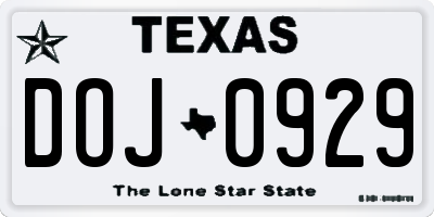 TX license plate DOJ0929